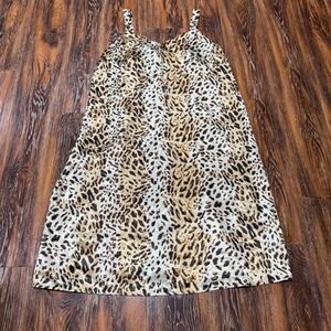 Cacique Womens Leopard Print Satin Chemise Slip Nightgown Plus Size 18/20 Tan